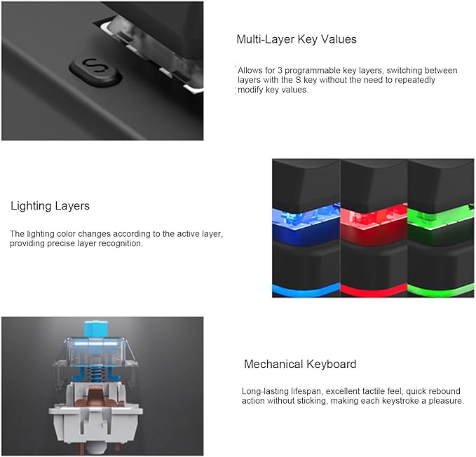 XUMIUZIY 4 Key Programmable Keypad, 4 Key OSU Keypad,Universal Quick Copy Paste, No Drive, Wireless/Bluetooth/Wired USB Dual Mode 4 Point Custom Macro Keyboard RGB Lighting