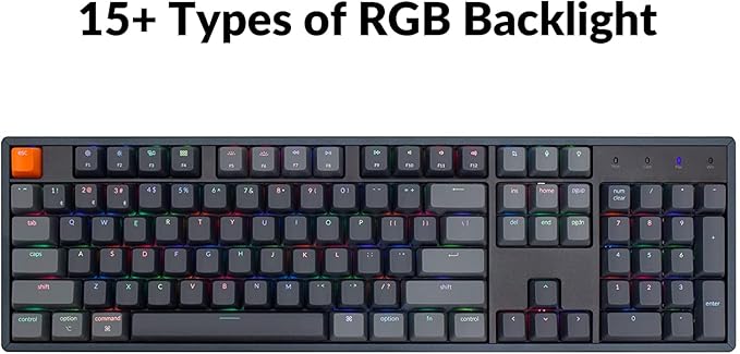Keychron K10 RGB Full Size Layout Hot-Swappable Mechanical Keyboard for Mac Windows, Multitasking 104-Key Bluetooth Wireless/USB Wired Gaming Keyboard with Keychron Super Brown Switch Aluminum Frame