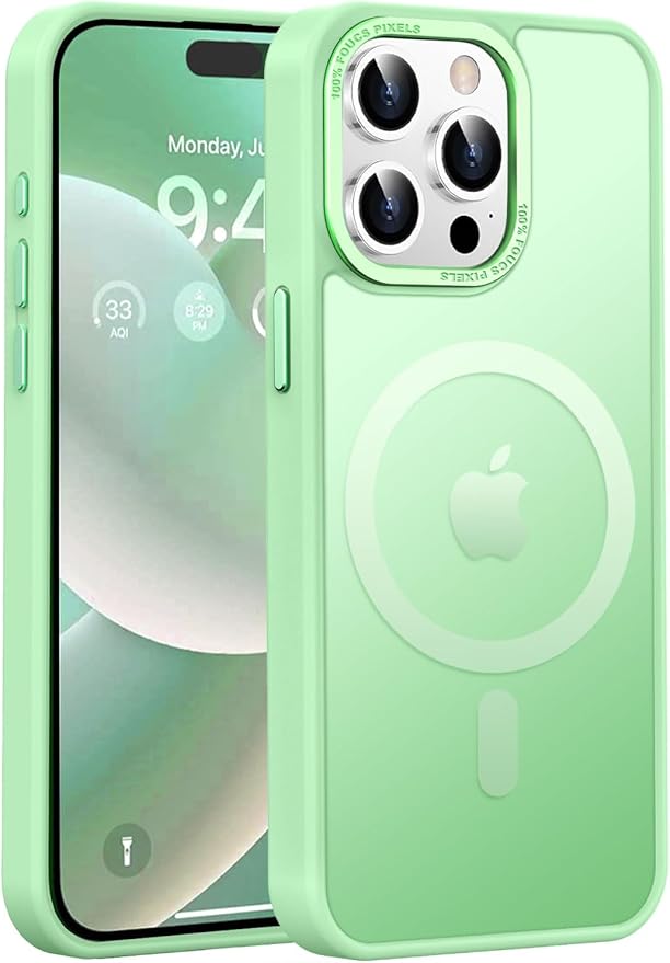 Newfuture Magnetic for iPhone 15 Pro Case [Compatible with Magsafe] [Military Grade Drop Protection] Translucent Matte Anti-Fingerprint Shockproof Phone Case for iPhone 15 Pro 6.1 inch, Matcha Green
