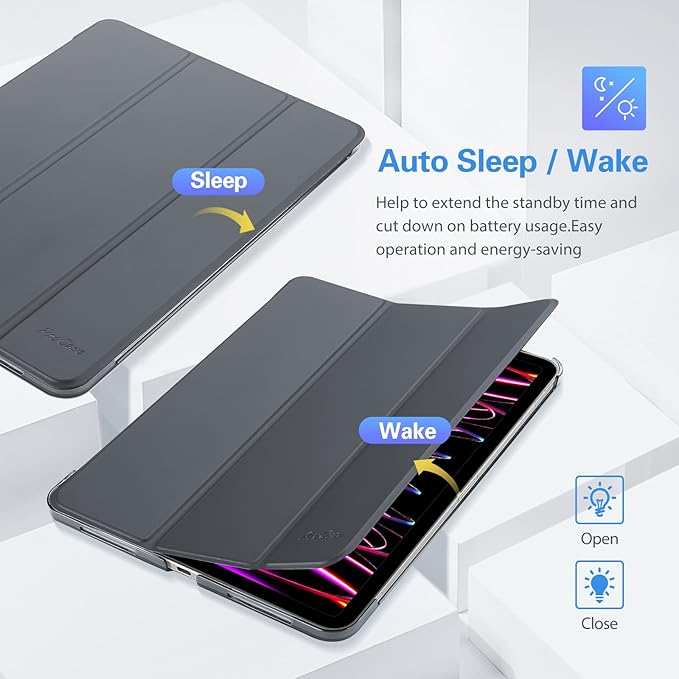 ProCase Smart Case for iPad Pro 12.9 2022/2021/2020/2018, Slim Stand Hard Back Shell Smart Cover for iPad Pro 12.9" 6th Gen/5th Gen/4th Gen/3rd Gen -Grey