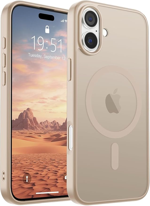 SUPFINE Magnetic for iPhone 16 Plus Case(Compatible with MagSafe)(Military Grade Drop Protection) Slim Translucent Matte Shockproof with Anti-Fingerprint Phone Case,Desert Gold