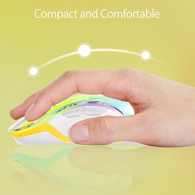 memzuoix 2.4G Wireless Mouse with Customizable Cover & 9-Color LED - Rechargeable Ergonomic, 1400 DPI, 5 Buttons, USB Receiver for PC/Mac - Yellow