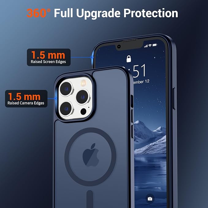 SUPFINE Magnetic for iPhone 12 Pro Max Case (Compatible with MagSafe) (Military Grade Drop Protection) Translucent Matte Shockproof Phone Cover,Dark Blue