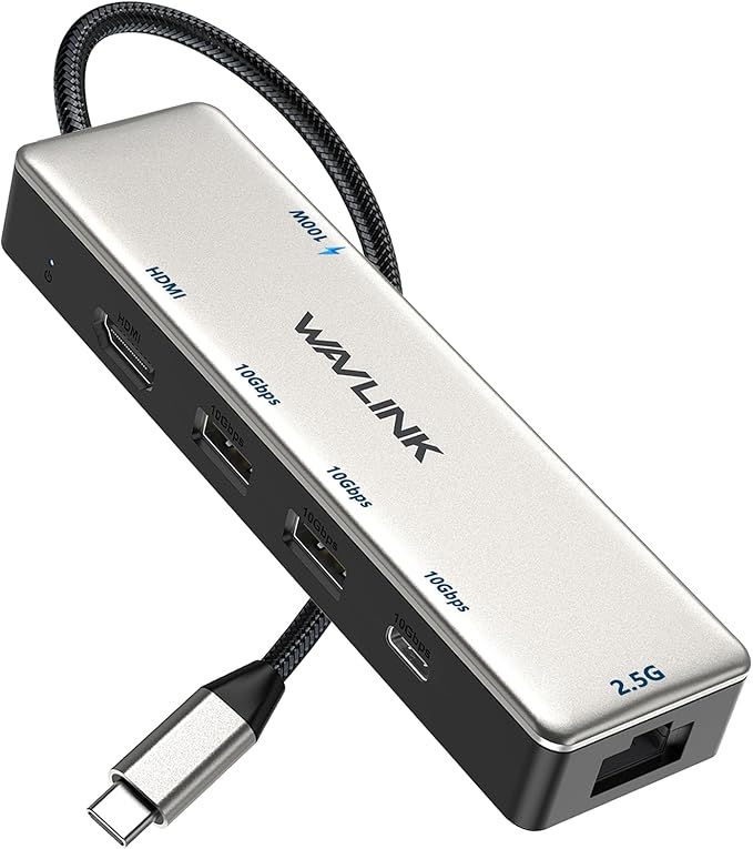 USB C Hub 2.5G Ethernet, WAVLINK 10Gbps USB C Hub Multiport Adapter with 2.5Gb RJ45 Ports, 4K@120Hz HDMI, 3 * 10Gbps USB-A/C, PD 85W, for MacBook Neo/Pro/Air, iPad, Acer, Dell, HP, Lenovo, Asus