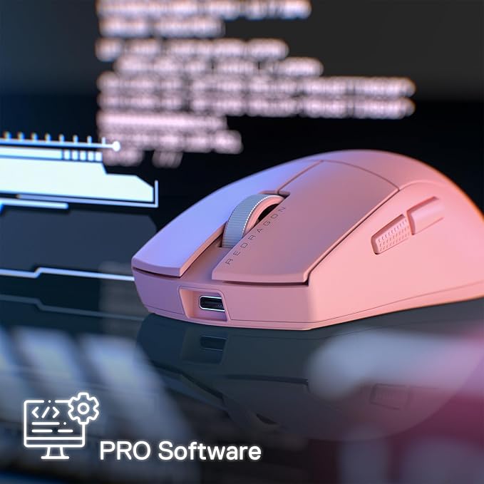 Redragon M916 PRO 3-Mode Wireless Gaming Mouse, 55G Ultra-Light 26K DPI Mouse w/Ergonomic Natural Grip Build, Full Programmable Buttons, Software Supports DIY Keybinds & DPI (1K Hz, Pink)