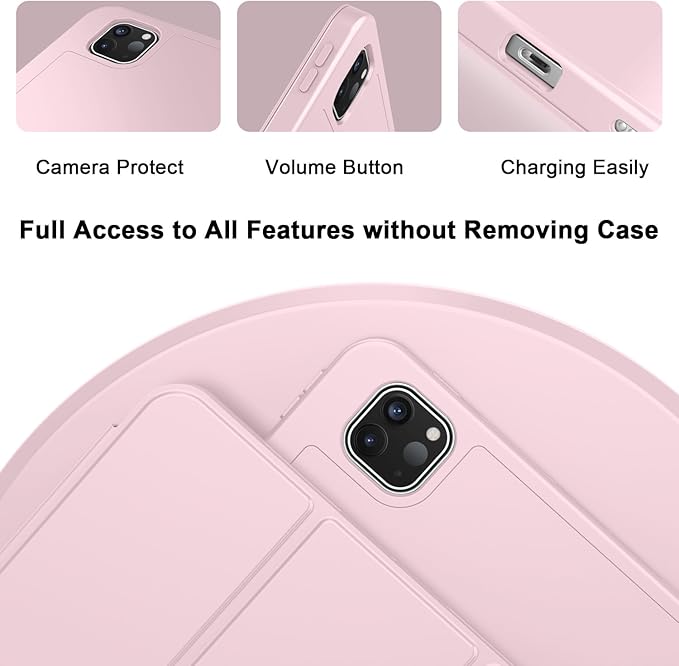 ZryXal iPad Pro 11 Inch Case (M5) 2025/ (M4) 2024 (Model: A2836/A2837/A3006), Trifold Stand Smart Cover with Pencil Holder and Soft TPU Back, Auto Wake/Sleep (Pink)