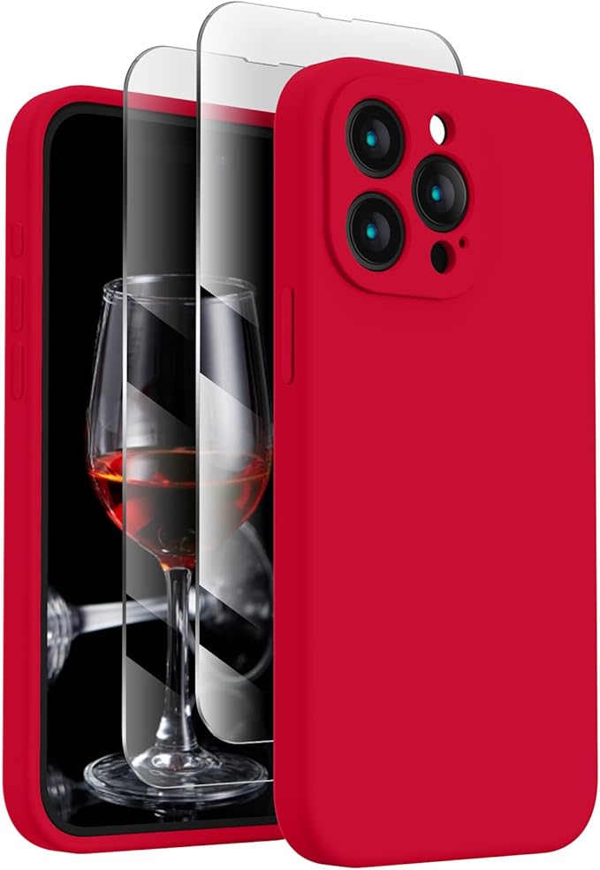 FireNova Designed for iPhone 15 Pro Max Case, Silicone Upgraded [Camera Protection] Phone Case, Soft Anti-Scratch Microfiber Lining Inside, 6.7 inch, Deep Red