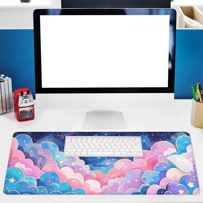 Colorful Cloud Gaming Mouse Pad Anime Rainbow Cute Clouds Mousepad XL Large Gaming Mouse Pad Laptop Keyboard Mat Desk Pad 35.4"x15.7" Office Home Decor for Women Girl
