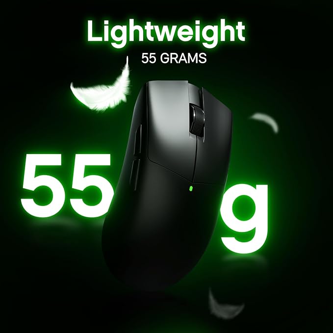 Claw Wireless Gaming Mouse, Ergonomic Mouse, 55g Ultra-Lightweight, 26000 DPI - PAW3395 Sensor, 5 Programmable Buttons, 300 mAh Battery - Compatible with Laptop/PC/Mac - Black