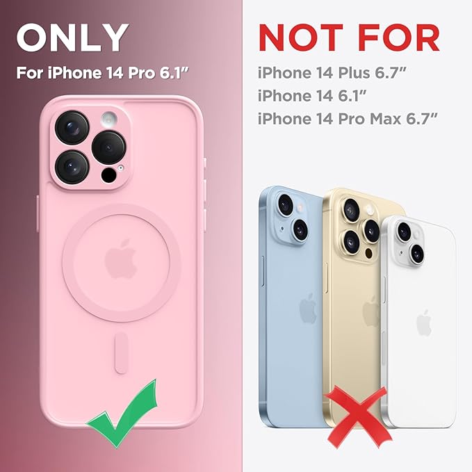 CAPRARO Magnetic for iPhone 14 Pro Case, [Compatible with MagSafe] [Full Camera Protection] Shockproof Protective Slim Translucent Matte Phone Case for iPhone 14 Pro 6.1'', Peach Pink