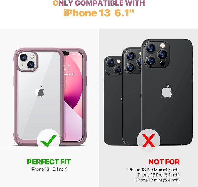 Diaclara Designed for iPhone 13 Case, Full Body Rugged with Built-in Touch Sensitive Anti-Scratch Screen Protector, Soft TPU Bumper Case for iPhone 13 6.1" (Blackcurrant)