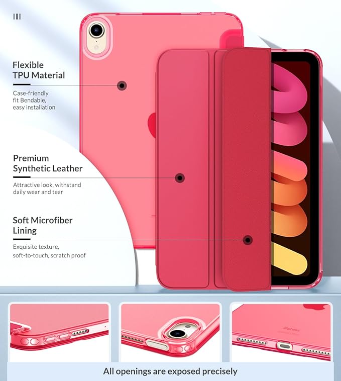 MoKo Case Fit New iPad mini 7 (A17 Pro) 2024, iPad mini 6th Generation Case 2021 (8.3-inch), iPad mini 6 Case, Soft TPU Translucent Frosted Back Cover Case for iPad mini 7th, Magenta