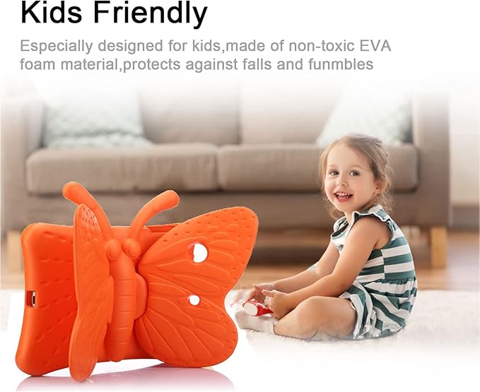 Kids Case for Apple iPad Mini 5/Mini 4/Mini 3/Mini 2/Mini 1 with kickstand Soft EVA Foam Lightweight Shockproof Stand Cover for iPad Mini 5th/4th/3rd/2nd/1st Generation 7.9", Orange Butterfly