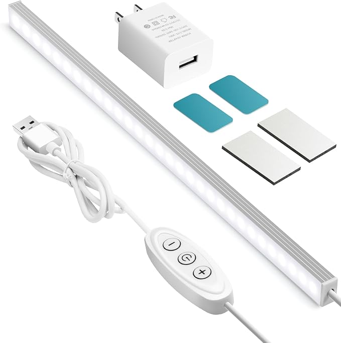 GLVSAE Under Cabinet Lights, 12 Inch Plug in Light Bar, LED Closet Light, 6000K Cool White Light, Ultra Thin Dimmable Light Bar, Suitable for Kitchen/Desk/Closet/Workbench