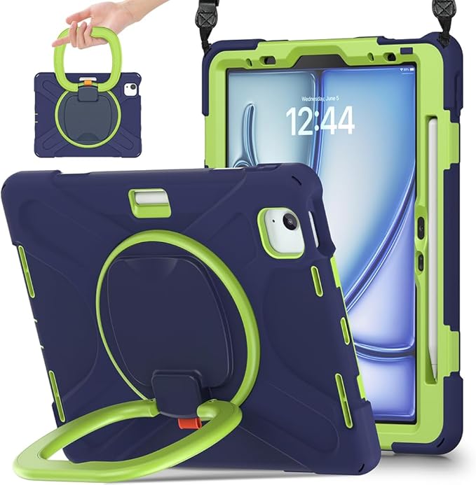 SCSVPN Case for iPad Air 11 Inch M4 2026/M3 2025/M2 2024, iPad Air 10.9'' 5th/4th Gen 2022 2020, iPad Pro 11 4th/3rd/2nd/1st Gen, Protective Cover with Pen Holder, Stand, Shoulder Strap, Navy Green