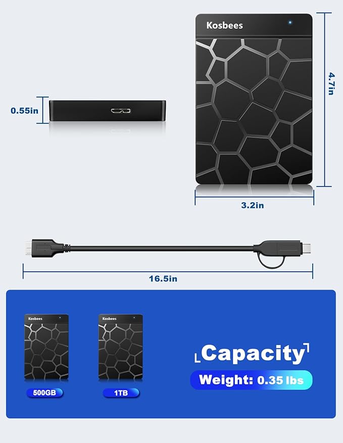 500 GB External Hard Drives,Portable Hard Drive for Windows,Ultra Slim External HDD Store Compatible with PC, MAC,Laptop,PS4, Xbox one, Xbox 360;Plug and Play Ready