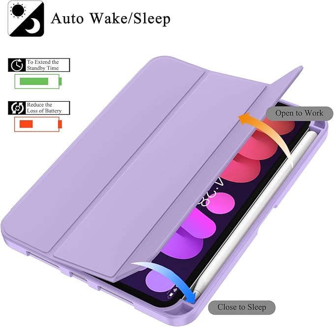 Soke Case for iPad mini 7(A17 Pro) 2024/iPad Mini 6 2021 8.3 inch with Pencil Holder-[Pencil Charging + Auto Wake/Sleep], Soft TPU Back Cover for iPad mini 7th/6th Generation(Lilac)