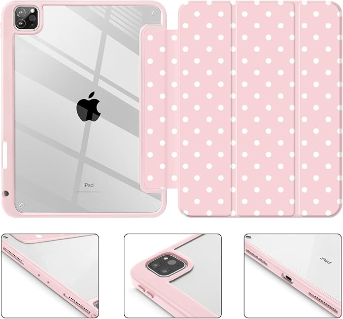 Tuiklol for iPad Pro 12.9 Inch 6th/5th/4th/3rd Generation 2022 2021 2020 2018 Case,Built-in Pencil Holder Clear Transparent Protective Back Shell Cover with Auto Sleep/Wake, Spot-Pink