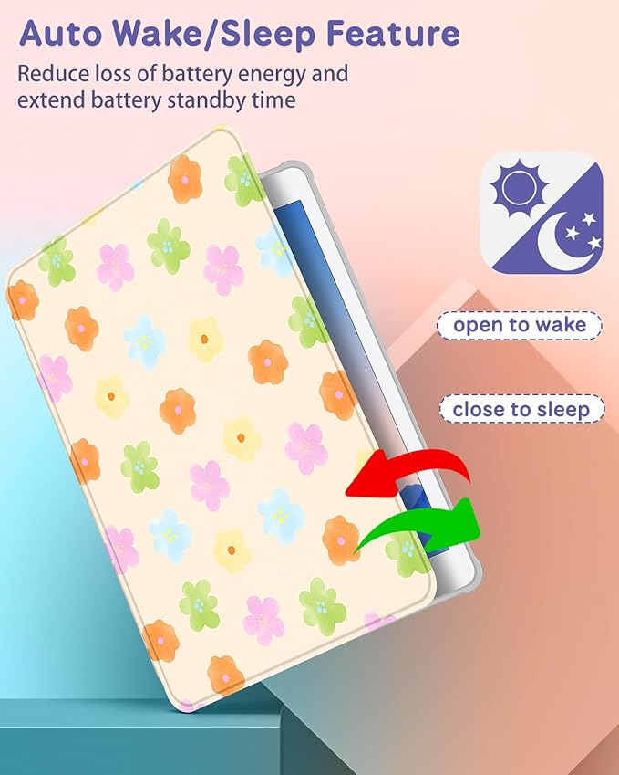 Uppuppy for iPad 5th/6th Generation Case for iPad Air 1st/Air 2nd/Pro 9.7 inch 2016 Case - 360 Rotating Stand Folio Smart Cover with Pencil Holder for Women Girls, Colorful Flowers for Apple Tablet