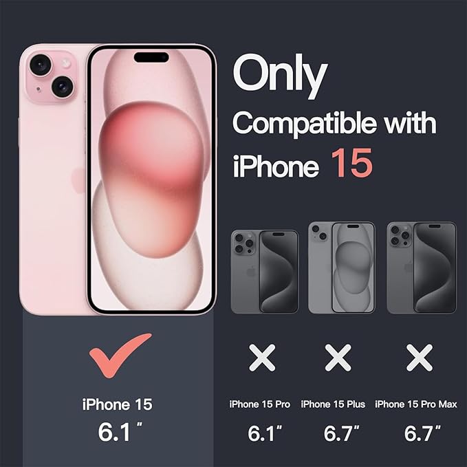 JETech Magnetic Case for iPhone 15 6.1-Inch Compatible with MagSafe Wireless Charging, Shockproof Phone Bumper Cover, Anti-Scratch Clear Back (Clear/Pink)