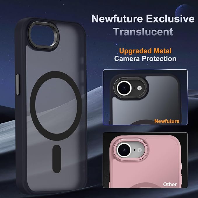Newfuture Designed for iPhone 17e Case & iPhone 16e Case with Magnetic [13 FT Military Drop Protection] [Compatible with Magsafe] Slim Translucent Shockproof with Anti-Fingerprint Phone Case, Black