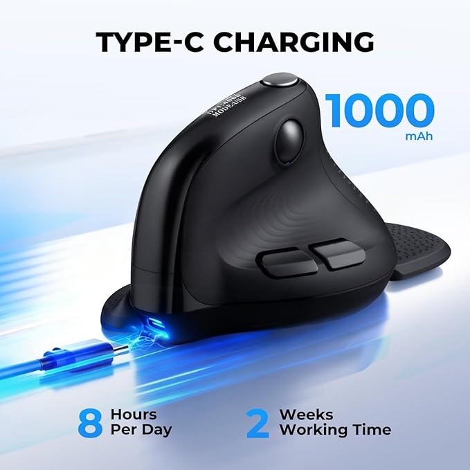 DELUX Seeker Ergonomic Mouse Wireless, Vertical Mouse with OLED Screen, 6 Buttons&Thumb Wheel Function, Silent Click, Up to 7200DPI, Programmable, Rechargeable, BT/2.4G/Wired, RGB Light(M618XSD-Black)
