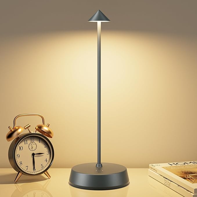 Rechargeable Cordless Small Table Lamp,6000mAh Battery Operated,LED Touch Dimmable Modern TableTop,Portable Outdoor Wireless Bedside Night Light for Restaurant/Dining/Bedroom/Living Room/Coffee(Grey)