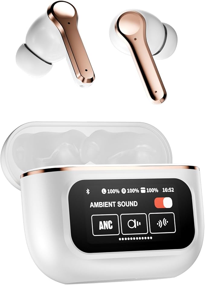 Active Noise Cancelling Touch Screen Earbuds with Screen Touchscreen TWS Bluetooth Earbuds Active Noise Canceling Blue Tooth Ear Buds for iPhone ANC Transparency Mode