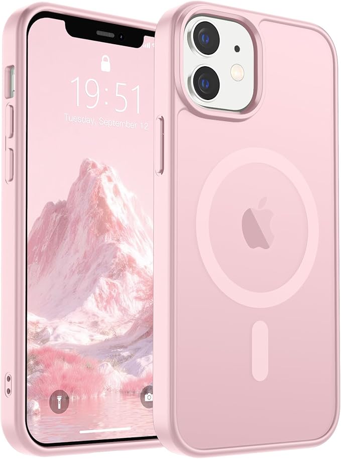 SUPFINE Magnetic for iPhone 12 Case/iPhone 12 Pro Case (Compatible with MagSafe)(Military Grade Drop Protection) Translucent Matte Shockproof Phone Cover,Light Pink