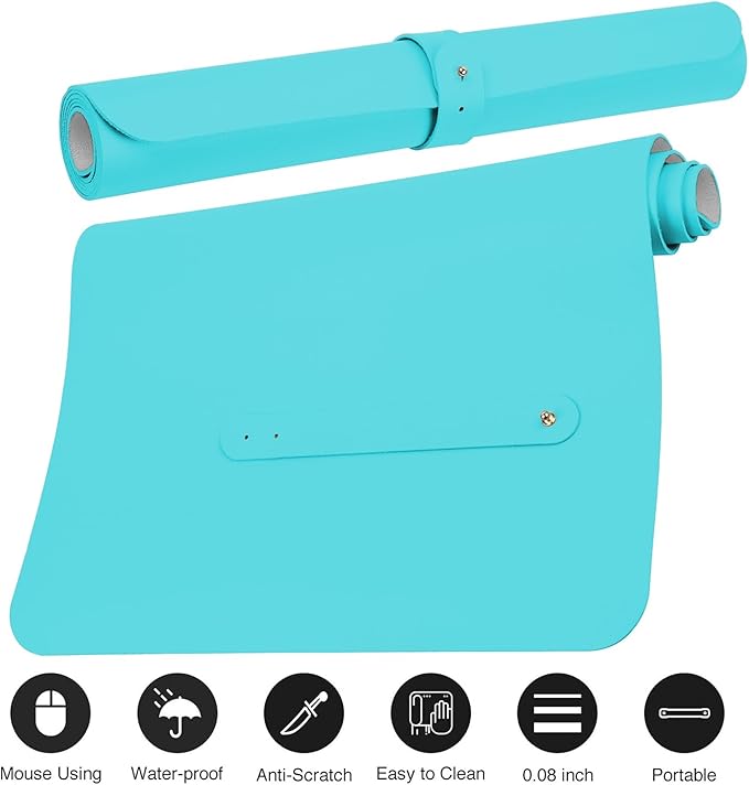 Boutilon Leather Desk Pad Protector,Non-Slip Mouse Pad,Laptop Desk Pad,Office Mouse Mat,Waterproof Leather Desk Blotter,Desk Writing Pad for Office and Home (XXL-Bright Blue,47.2"x 17")
