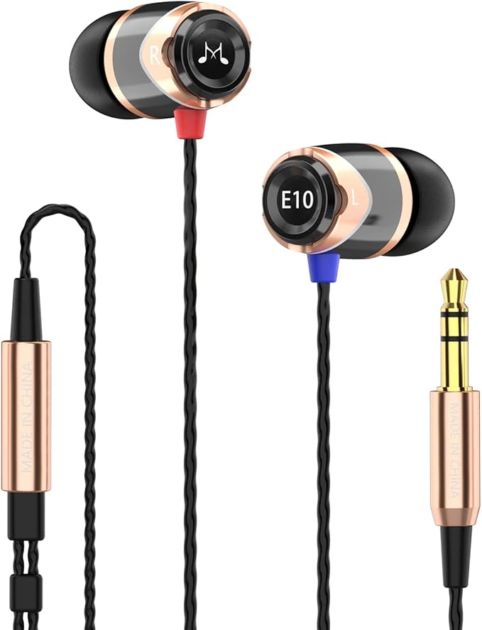 SoundMAGIC E10 Wired Earphones No Microphone HiFi Stereo Earbuds Noise Isolating in Ear Headphones Powerful Bass Tangle Free Cord Black Gold