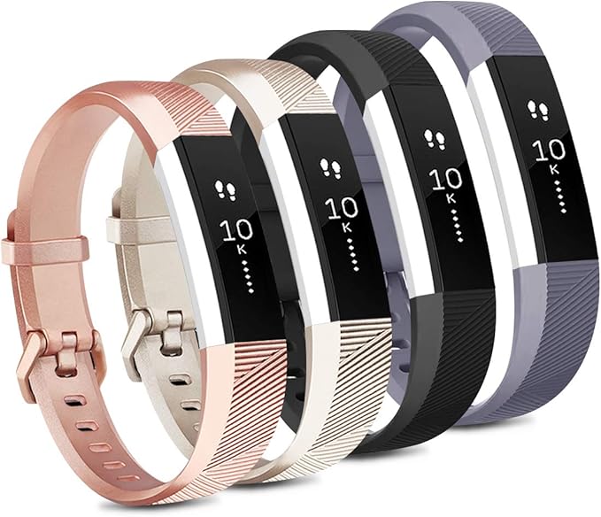 Tobfit 4 Pack Bands Compatible with Fitbit Alta/Alta HR Bands, Soft Sport Silicone Replacement Wristbands for Women Men (Large, Black/Champagne Gold/Rose Gold/Gray)