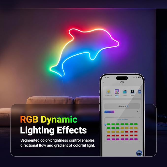 NEEWER 9.84ft/3m LED Strip Lights, Smart AI RGB Flexible Cuttable Neon Rope Light with App Control for Bedroom Gaming Room Indoor Studio Home Wall Decor, Compatible with Google Assistant Alexa, NS02