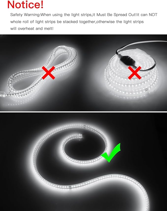 Outdoor LED Strip Lights Waterproof, AC 110V, 1200LEDs, 6500k LED Rope Bright Lights for Garden, Patio, Indoor Under Cabinet Home Christmas Decoration