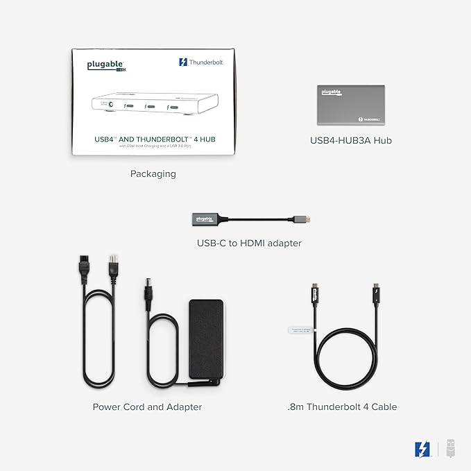 Plugable 5-in-1 Thunderbolt 4 Hub,Single 8K or Dual 4K Display, 4K HDMI Adapter Included, Thunderbolt 4/3, USB4,USB-C Expansion for Modern Mac and Windows Systems, Driverless