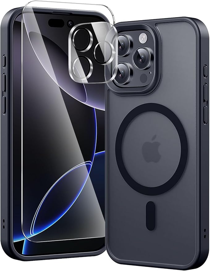 toushion Phone Case for iPhone 16 pro max Matte Black | 3 in 1, with MagSafe, Screen Protector*1, Camera Lens Protector*1, Matte Skin Feeling, Back Cover, Military-Grade Protection, 6.9 inch