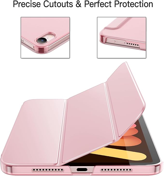 JETech Case for iPad mini (A17 Pro, 2024 Model, 7th Generation) / mini 6 (2021 Model, 6th Generation), Slim Stand Hard Back Shell Smart Cover with Auto Wake/Sleep (Pink)