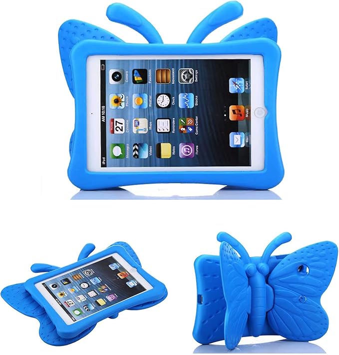 Kids Case for Apple iPad mini 5/Mini 4/Mini 3/Mini 2/Mini 1 with Kickstand Soft EVA Foam Lightweight Shockproof Stand Cover for iPad mini 5th/4th/3rd/2nd/1st Generation 7.9", Blue Butterfly