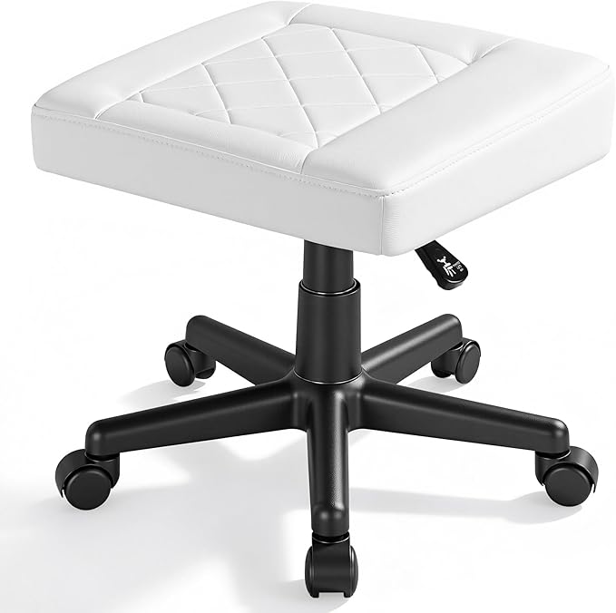VECELO Under Desk Footrest, PU Ergonomic Foot Rest with Wheels, Comfort Padding, Height Adjustable for Relieving Leg Pain, Stiffness, and etc, White