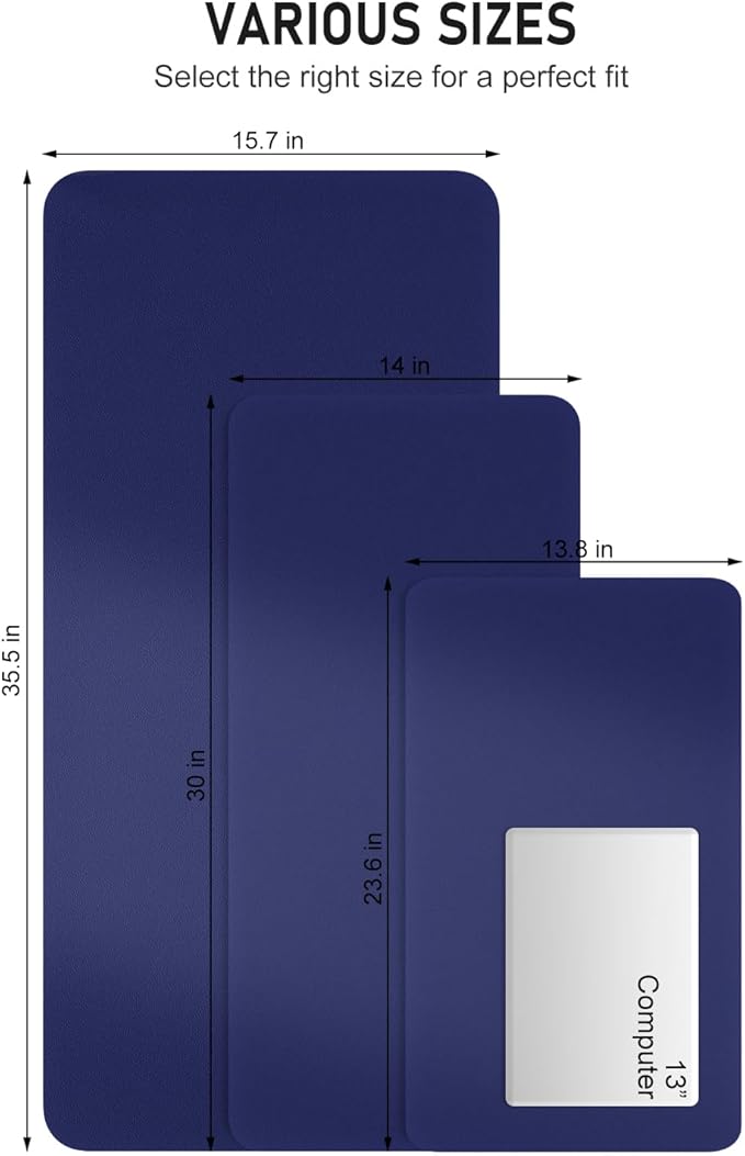 Desk Pad, 30" x 14" PU Leather Non-Slip Desk Mat Large Mouse Pad for Desktop, Waterproof Laptop Computer Writing Mat for Office, Home, Work, Gaming, Violet Blue