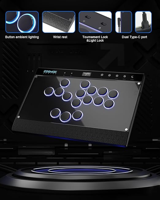 Haute42 Leverless Controller for Arcade Gaming: C16 Magnetic Detachable Series - Aluminum Alloy Base with Acrylic Panel - Laser-Engraved Wrist Rest - Custom RGB Controller for PC/Switch/PlayStation