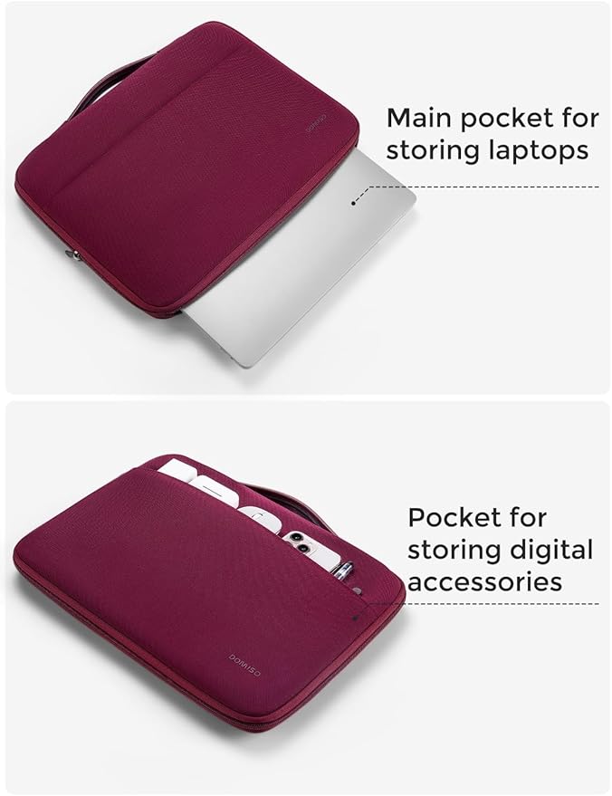 DOMISO Laptop Case Sleeve Protective Cover Compatible with MacBook Air 13 M4 M3 M2,MacBook Pro M2 M1,iPad Air/Pro,13 inch Dell,Lenovo, HP,Asus,Waterproof Computer Cases Bag with Handle,Wine