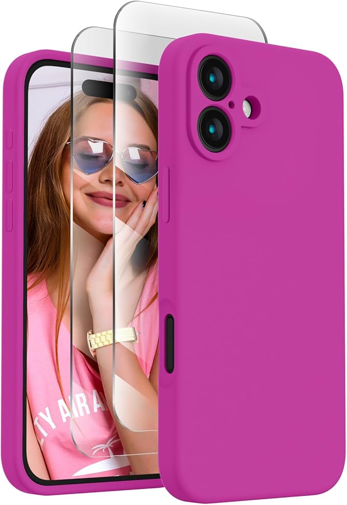 FireNova Designed for iPhone 16 Case, Silicone Upgraded [Camera Protection] Phone Case, Soft Anti-Scratch Microfiber Lining Inside, 6.1 inch, Dark Fuchsia