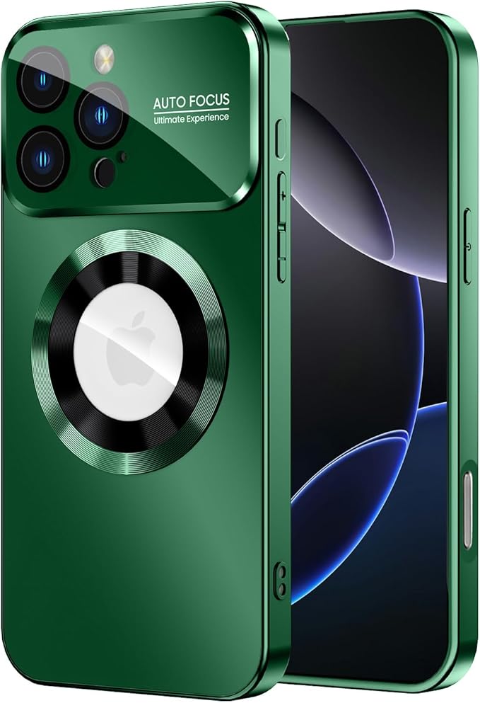 MAKAVO Magnetic for iPhone 16 Pro Case, Compatible with MagSafe, Built-in Camera Lens Protector, Logo View, Military Grade Drop Proof Phone Cover, Green