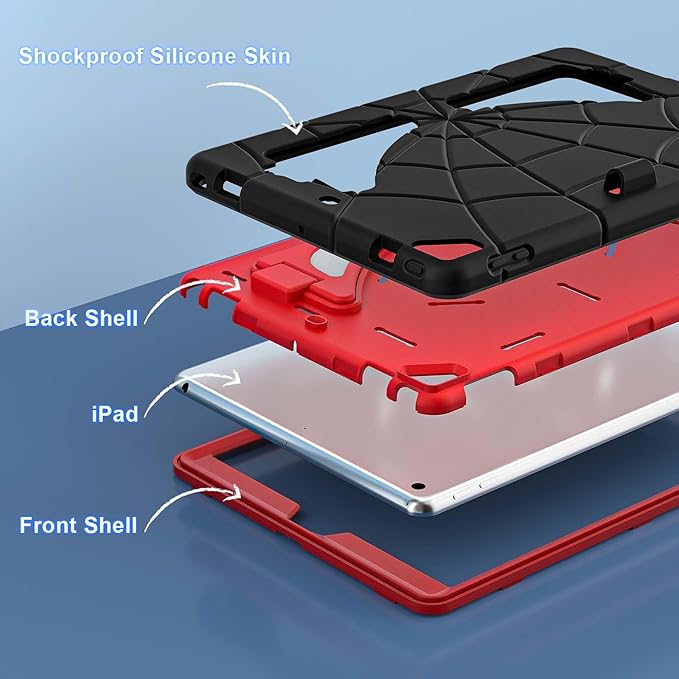 AKABEILA Compatible with Apple iPad 10.2 7th 8th 9th(2019/2020/2021) Tablet Case，Lightweight Shockproof Rugged Protective Cover with Kickstand for Kids Children Boys Babies Black Red