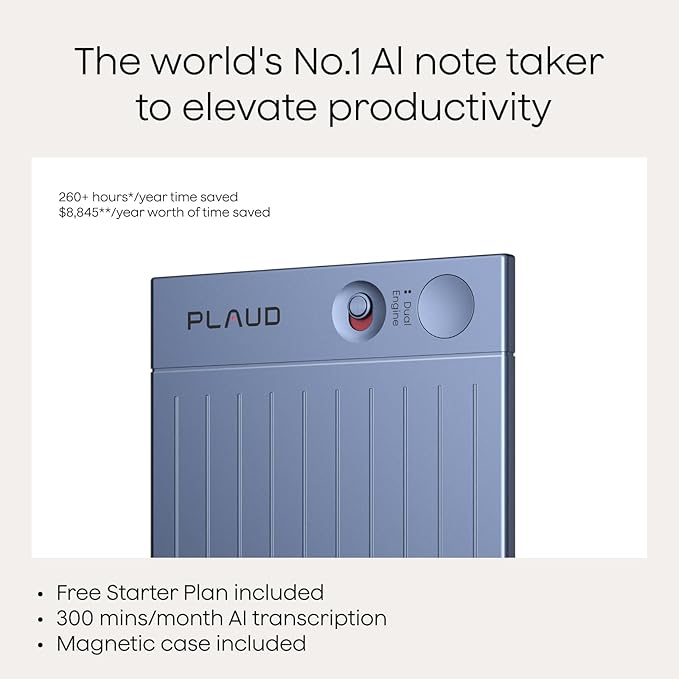 Plaud Note AI Voice Recorder, Note Taker w/Case, App Control, Transcribe & Summarize with AI, Support 112 Languages, for Meetings, Calls, Lectures, Professionals, Teams, Navy Blue, Non-Pro Version