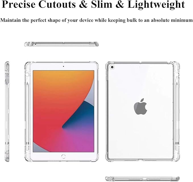 Clear Case for iPad 6th/5th Gen 9.7" (2018/2017) & iPad Air 1/Air 2 Cover (Air 1st/2nd Gen) & iPad Pro 9.7 2017 with Pencil Holder Crystal Transparent Shockproof Soft TPU Back Shell, Clear