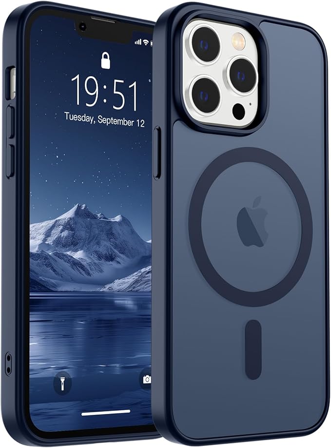 SUPFINE Magnetic for iPhone 13 Pro Max Case (Compatible with MagSafe) (Military Grade Drop Protection) Translucent Matte Shockproof Phone Cover,Dark Blue