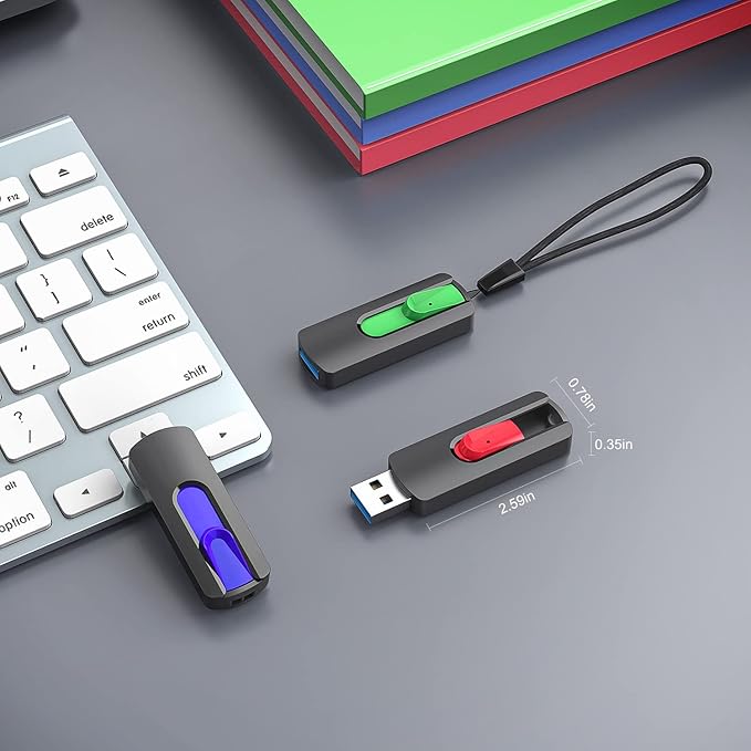 RAOYI 3 Pack 128GB USB 3.1 Flash Drive, High Speed Renewed Colorful Thumb Drive Slide Retractable USB Stick Portable Memory Stick with Lanyard Hole (Green, Red, Blue)