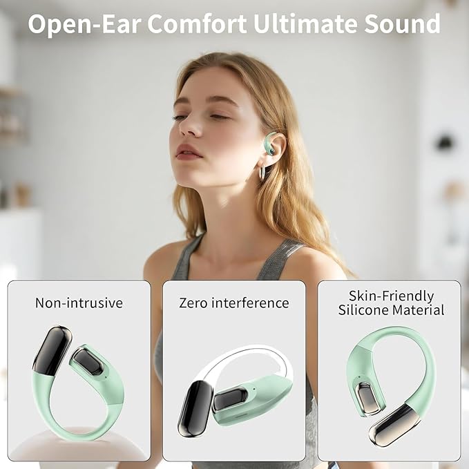 Wireless Earbuds Bluetooth Headphones,Lightweight Earbuds with Ear Hooks,Bluetooth5.4 Wireless Earphones,48H Playtime, IPX4 Waterproof Running Headphones for Gym Green